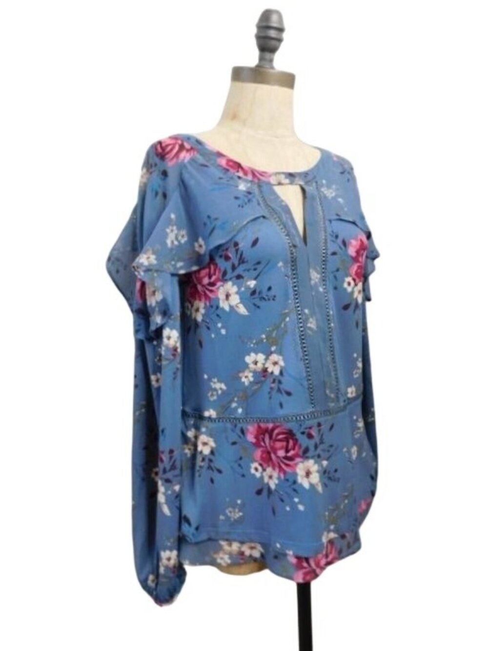 White House Black Market WHBM Size S Small Floral Ruffle Shoulder Blouse Top